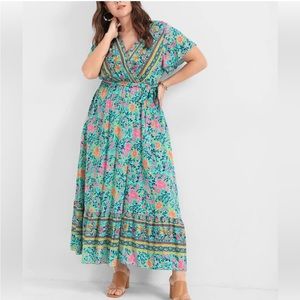 New!Floral Belted Ruffles Button Wrap Maxi Dress Size 14-16 or 1X